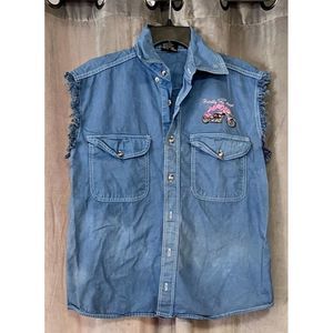 Fast Gear Harley Motorcycle Jean Button Shirt- Size Medium- 100% Cotton- Womens